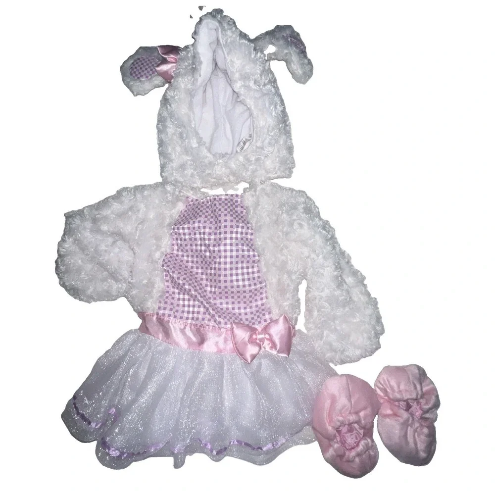 Little Lamb Halloween Costume Infant 12-24 Months Fleece White Pink No Tights